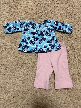 Baby Boden Blue Floral Top 100% Cotton with Baby Gap Pink Knit Pants